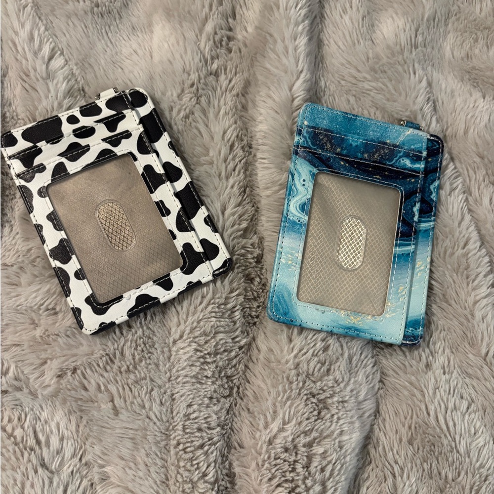 Cow Print and Blue Marble Card Holders